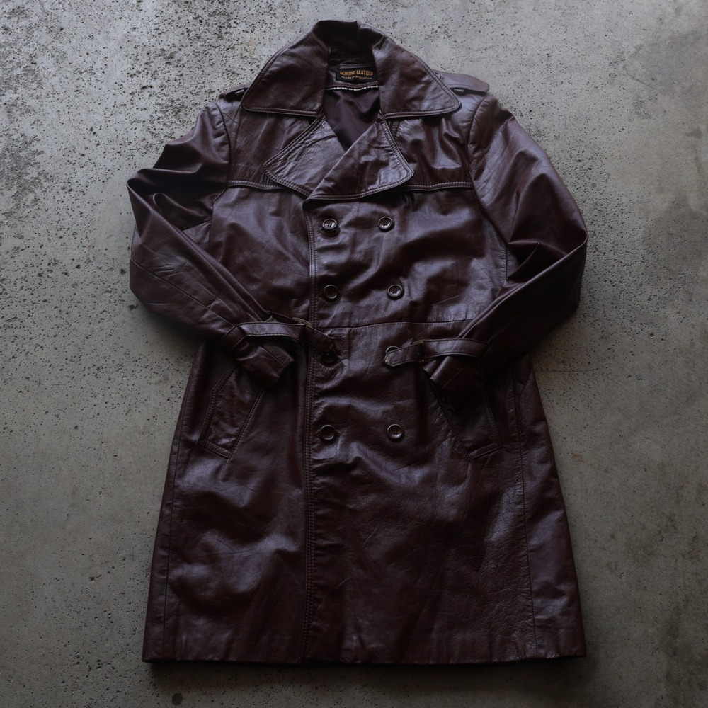 Vintage Genuine Leather Brown Trench Coat Men's 40 Made in Argentina